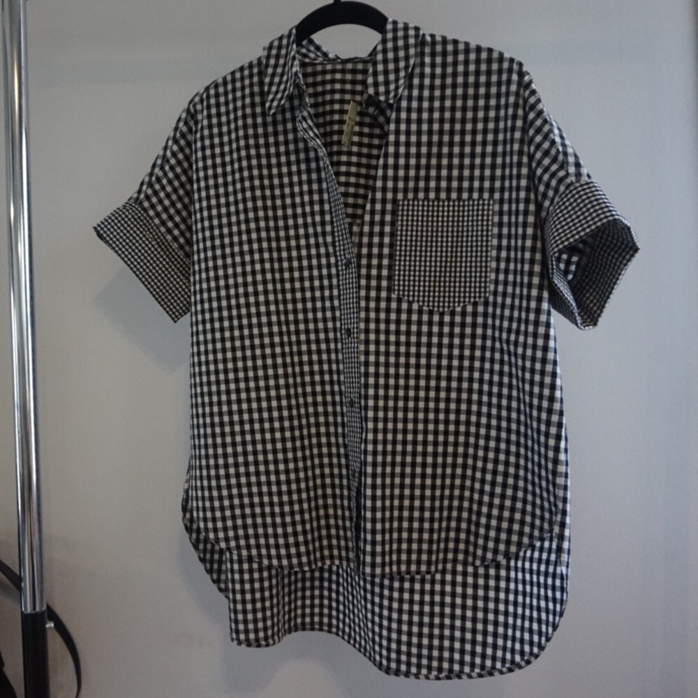 Madewell gingham short sleeve button up shirt